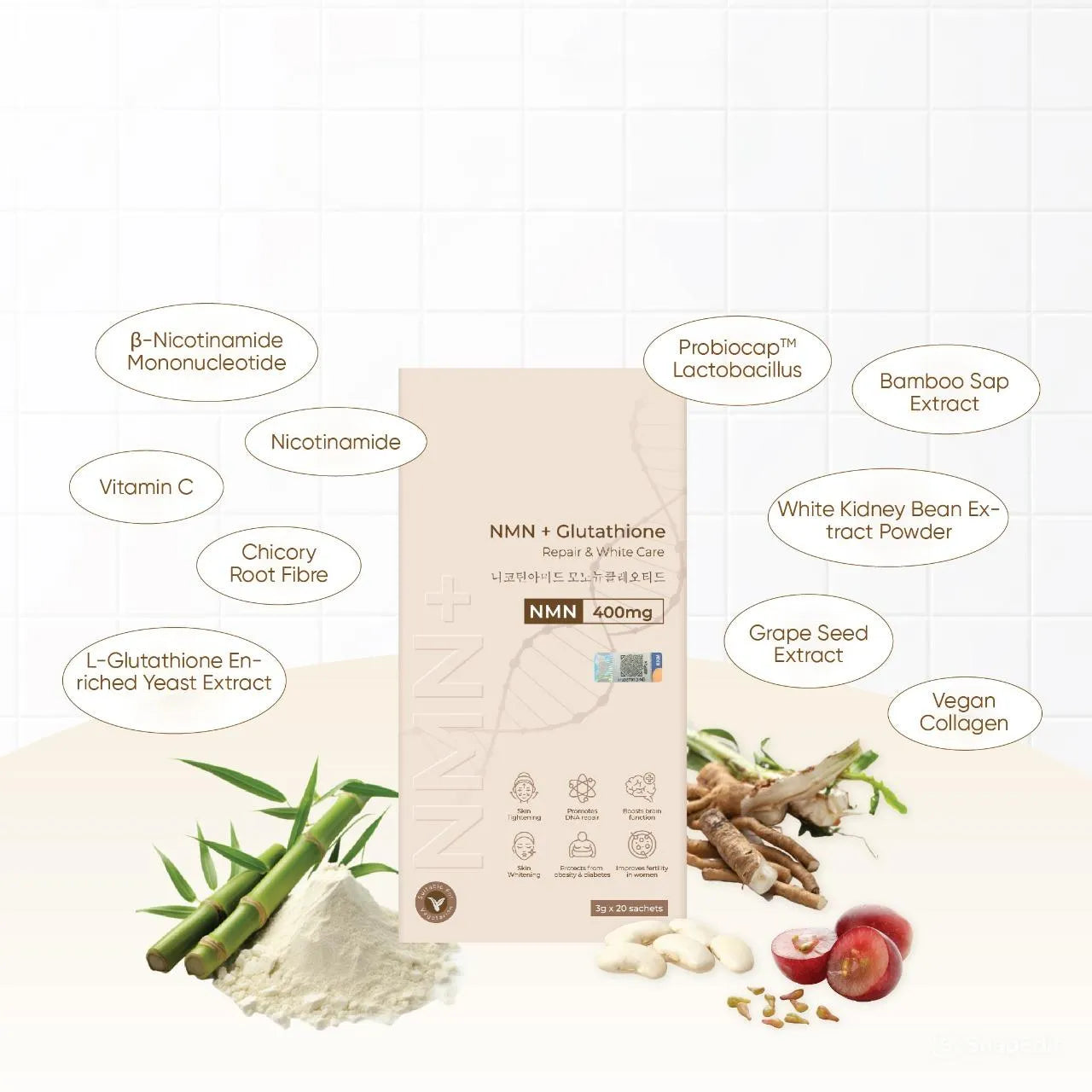 NMN + Glutathione: Repair & White Care (20 Sachet/Box)